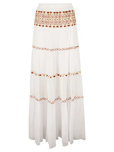Ermanno Scervino Elastic Waist Layered Embroidered Flare Skirt In White
