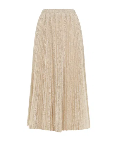 Ermanno Scervino Lace Midi Skirt Pleated Mesh Embroidery In Nude