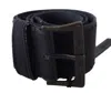 Ermanno Scervino Black Navy Blue Wide Square Rustic Buckle Belt