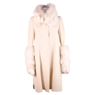 Pre-owned Ermanno Scervino Elegant  Wool Coat With Fur Trim In Sand