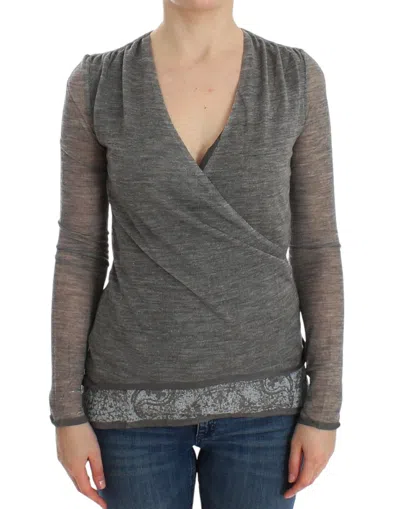 Ermanno Scervino Wool Blend Stretch Lace Hem Sweater In Gray