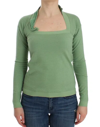 Ermanno Scervino Wool Blend Striped Long Sleeve Sweater In Green