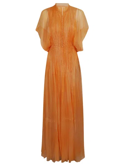 Ermanno Scervino Elegant Mini Dress With Pleated Skirt And Silk Lining In Orange