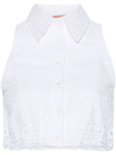 Ermanno Scervino Elegant White Pointed Flat Collar Sleeveless Shirt For Women