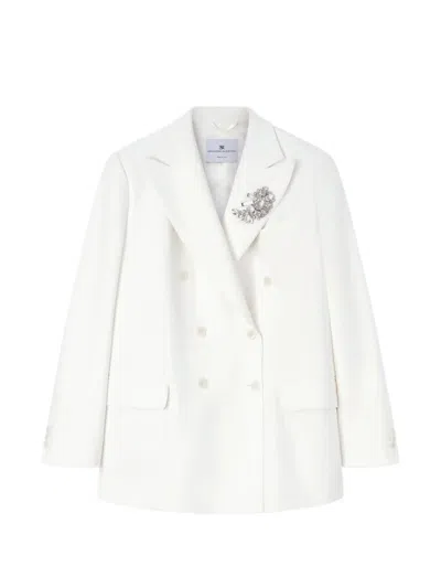 Ermanno Scervino Embellished Double-breasted Blazer In White