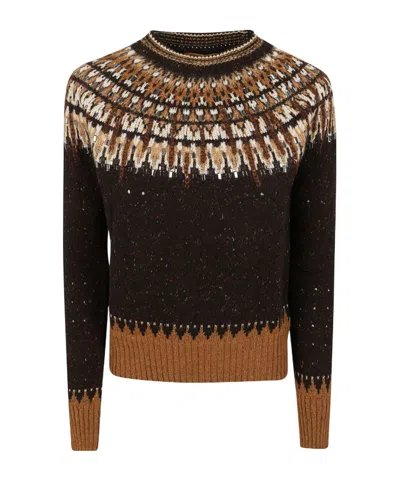 Ermanno Scervino Long-sleeved Knit Sweater With Crystal Embellishments In Brown