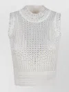 Ermanno Scervino Embellished High Neck Ribbed Sleeveless Top