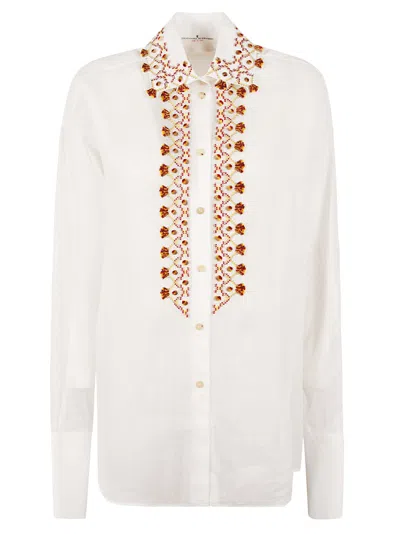Ermanno Scervino Flocked-motifs Ramie Shirt In White
