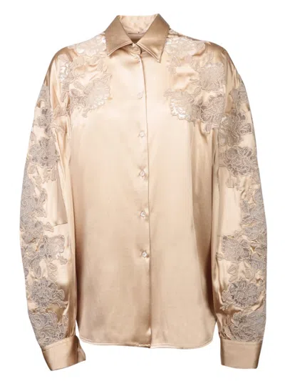 Ermanno Scervino Embroidered Beige Silk Shirt