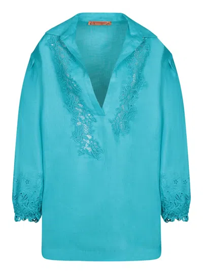 Ermanno Scervino Embroidered Blue Shirt