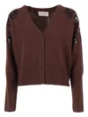 Ermanno Scervino Embroidered Wool Cardigan With Button-down Front In Brown