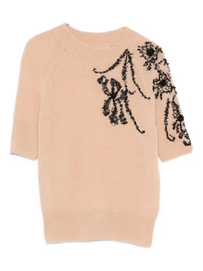 Ermanno Scervino Embroidered Cashmere Sweater In Sand
