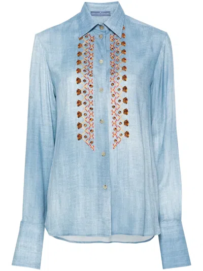 Ermanno Scervino Embroidered Chambray Shirt In Blue
