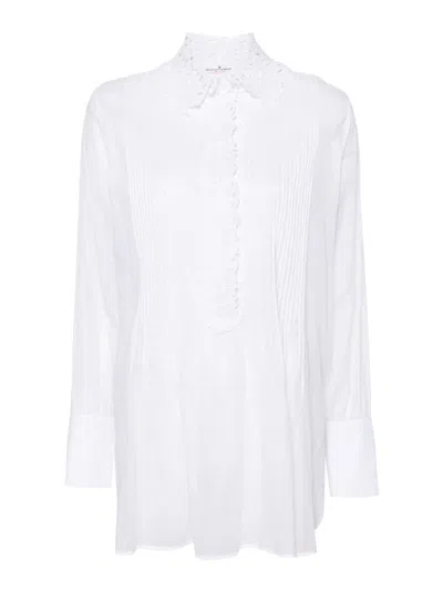 Ermanno Scervino Floral-embroidered Pleated Blouse In White