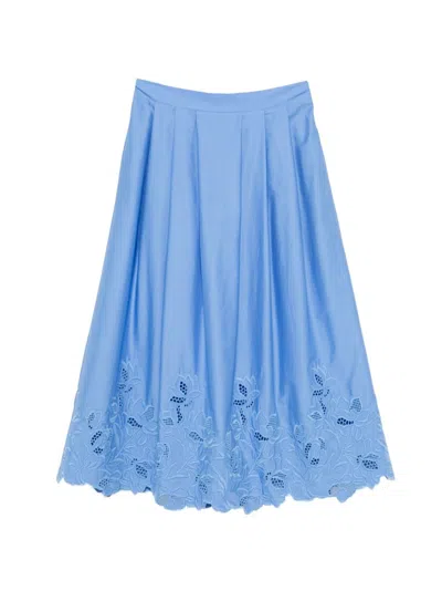 Ermanno Scervino Embroidered Cotton Skirt In Blue