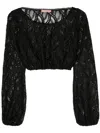 Ermanno Scervino Cropped Black Lace Top With Intricate Detailing In Black