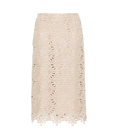 Ermanno Scervino Embroidered Cut-out Detailed Midi Skirt In Nude