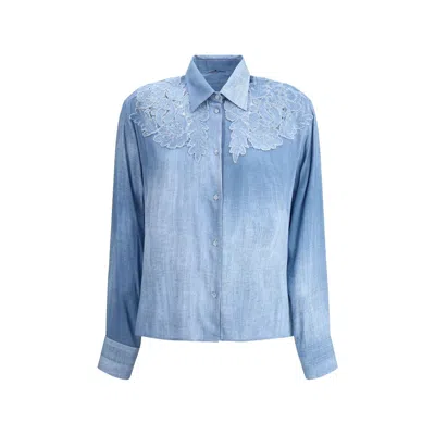 Ermanno Scervino Embroidered Denim Shirt In Blue