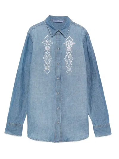 Ermanno Scervino Embroidered Denim Shirt In Blue