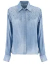 Shop Ermanno Scervino Embroidered Denim Shirt In St.jeans