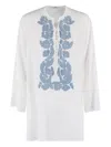 Ermanno Scervino Ivory Silk Blouse With Floral Embroidery And Lace-up Detail In Weiss