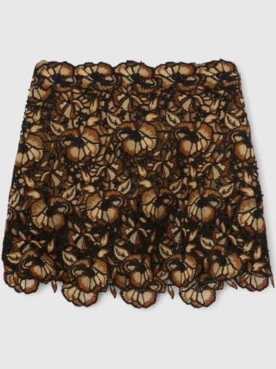 Ermanno Scervino Embroidered-design Mini Skirt In Braun