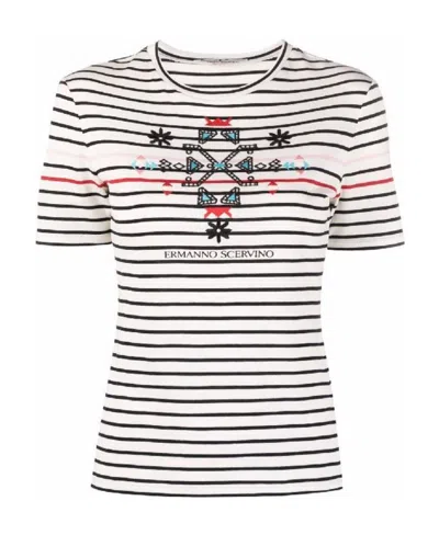 Ermanno Scervino Embroidered-design Stripy Cotton T-shirt In White