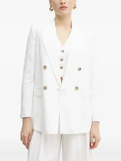 Ermanno Scervino Embroidered Double-breasted Blazer In White