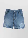 Ermanno Scervino Embroidered Floral Denim Shorts With Raw Hem In Blue
