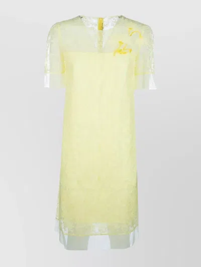 Ermanno Scervino Embroidered Floral Lace Overlay Sheer Sleeves In Yellow
