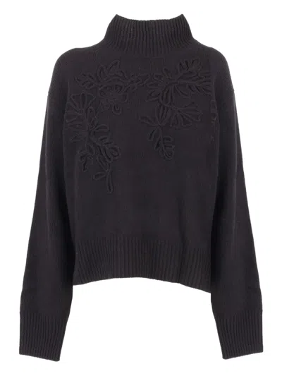 Ermanno Scervino Embroidered High-neck Sweater In Brown