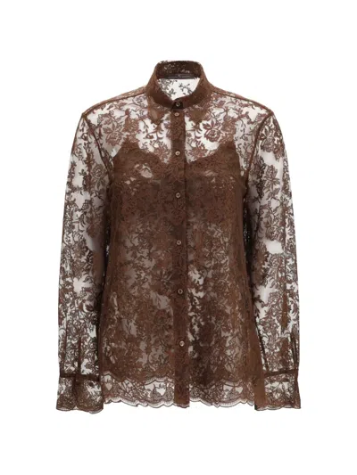 Ermanno Scervino Embroidered Lace Blouse In Brown