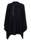 Ermanno Scervino Draped Cape With Embroidered Ribbed Texture In Blue