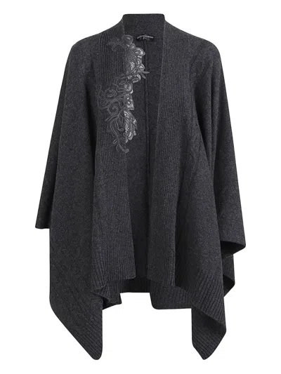 Ermanno Scervino Flowing Open-front Cape With Subtle Embroidery In Gray