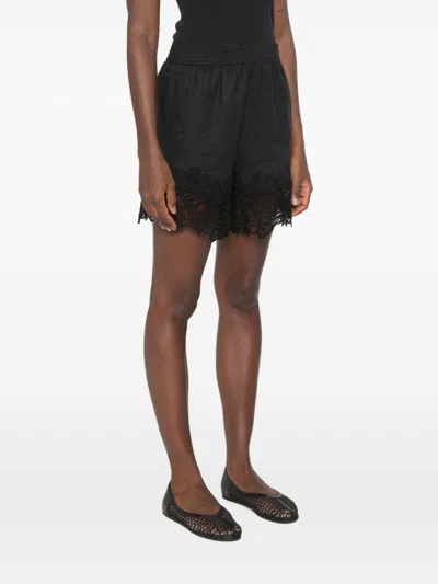 Ermanno Scervino Embroidered Linen Shorts In Black