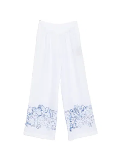Ermanno Scervino Embroidered Linen Trousers In White