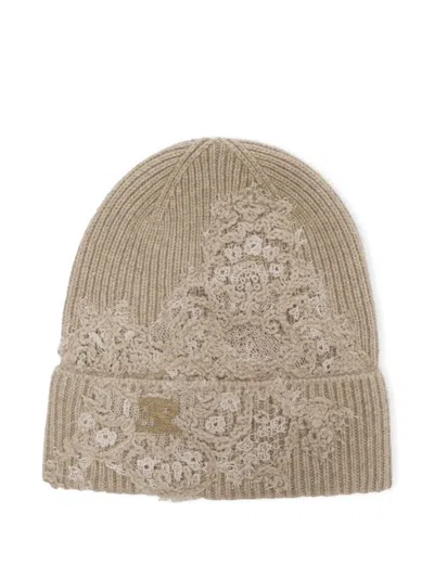Ermanno Scervino Embroidered-logo Cashmere Beanie In Brown