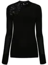 Ermanno Scervino Wool Sweater With Embroidered Floral Lace In Black