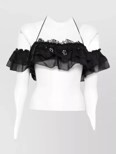 Ermanno Scervino Embroidered Off Shoulder Cropped Lace Top In White