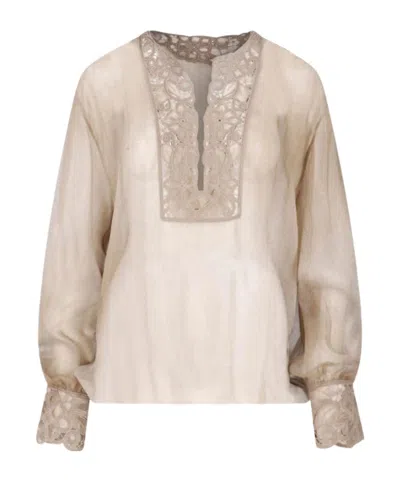 Ermanno Scervino Embroidered Panel Top In Neutral