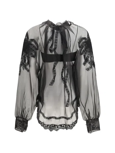 Ermanno Scervino Embroidered Pussy-bow Shirt In Black