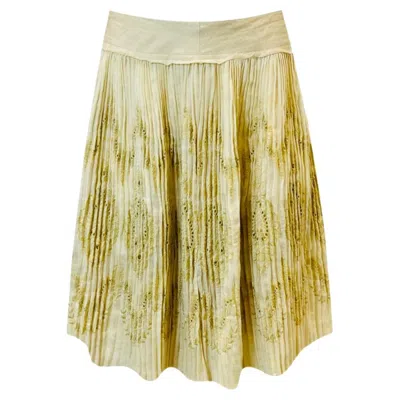 Pre-owned Ermanno Scervino Embroidered Ramie Skirt In Sand