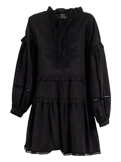 Ermanno Scervino Embroidered Ruffled Dress In Black
