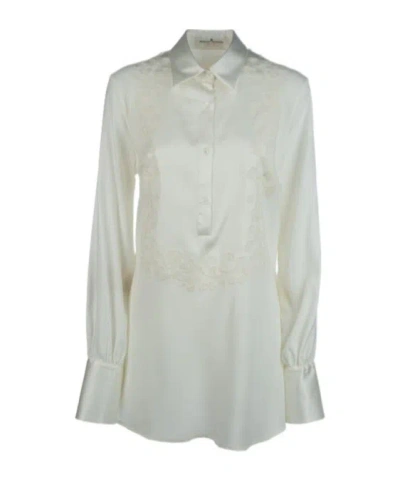 Ermanno Scervino Embroidered Satin Shirt In White