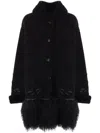Ermanno Scervino Black Shearling Embroidered Coat In Black