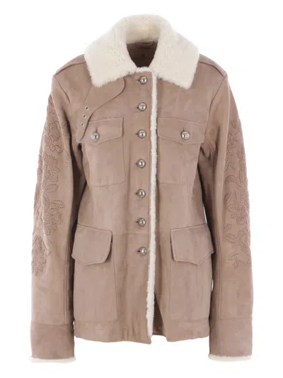ERMANNO SCERVINO EMBROIDERED SHEEPSKIN JACKET