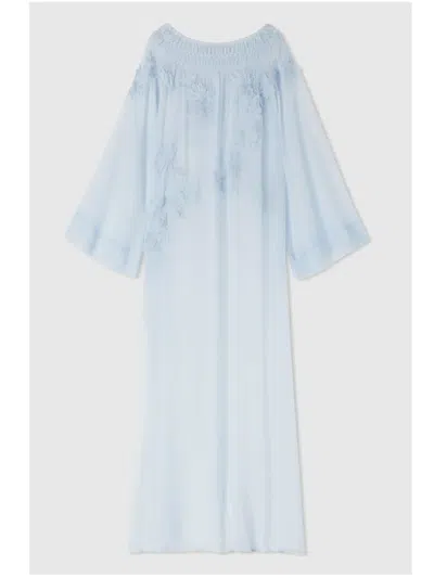Ermanno Scervino Embroidered Sheer Maxidress In Blue