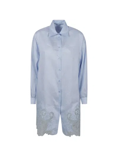 Ermanno Scervino Lace Paneled Oversize Long Shirt In Skyway
