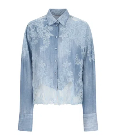 Ermanno Scervino Embroidered Lace-trim Shirt In Blue