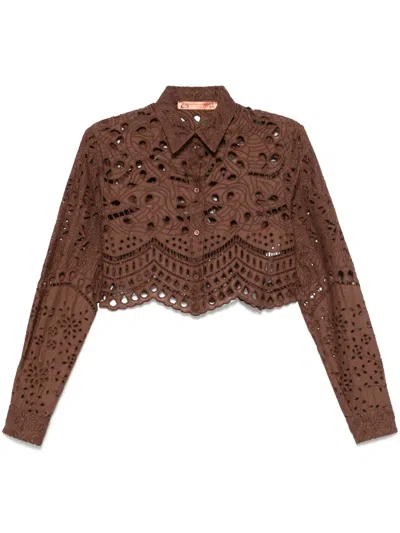 Ermanno Scervino Embroidered Shirt In Braun